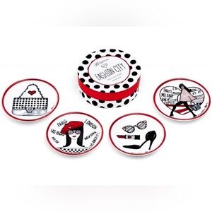 BRIGHTON FASHION CITY COASTERS NEW Porcelain Coaster Set of 4.